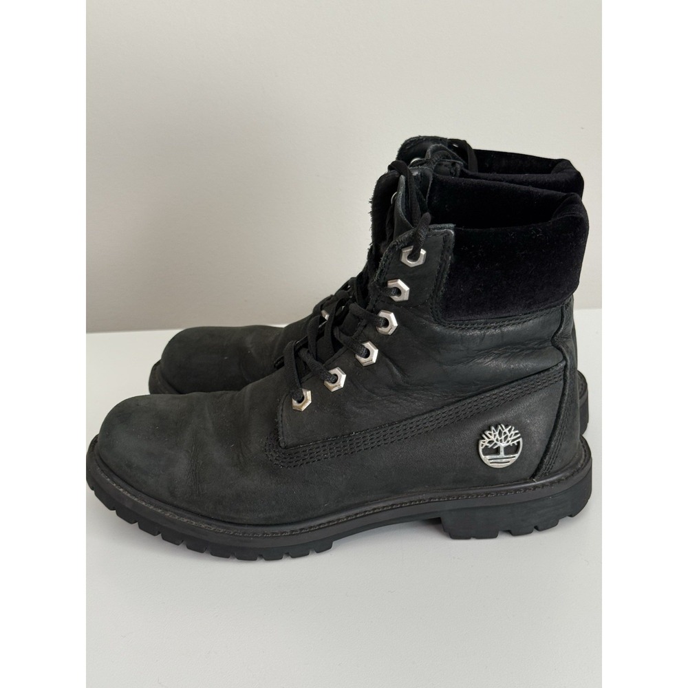 Timberland TB0A1KHH Women's Black Velvet Leather 6" Premium Collar Boot Sz 7 - Picture 5 of 10